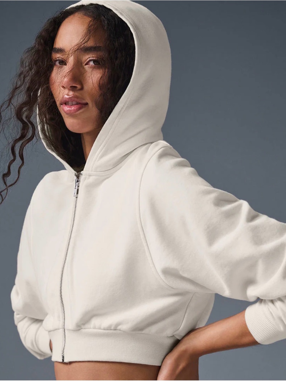ALO Women's Cropped Zip Hoodie - ivory